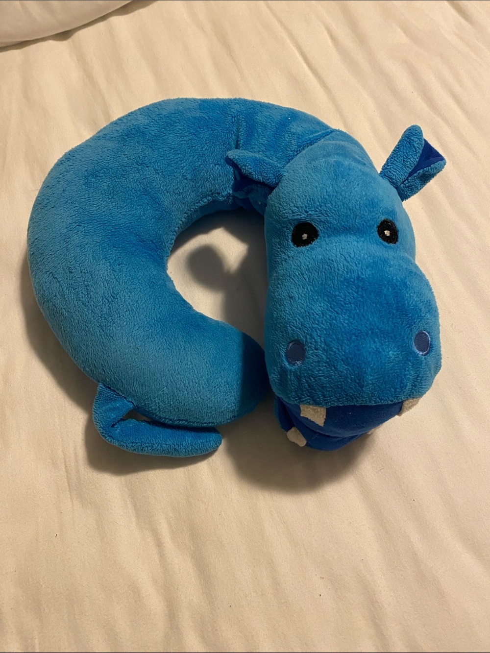 Blue Plush Hippo Neck Pillow for Kids